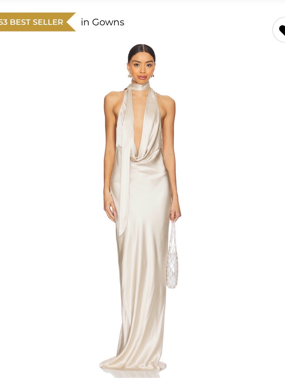 Satin Halter Cowl Neck Evening Gown in Champagne - Nailia Gown